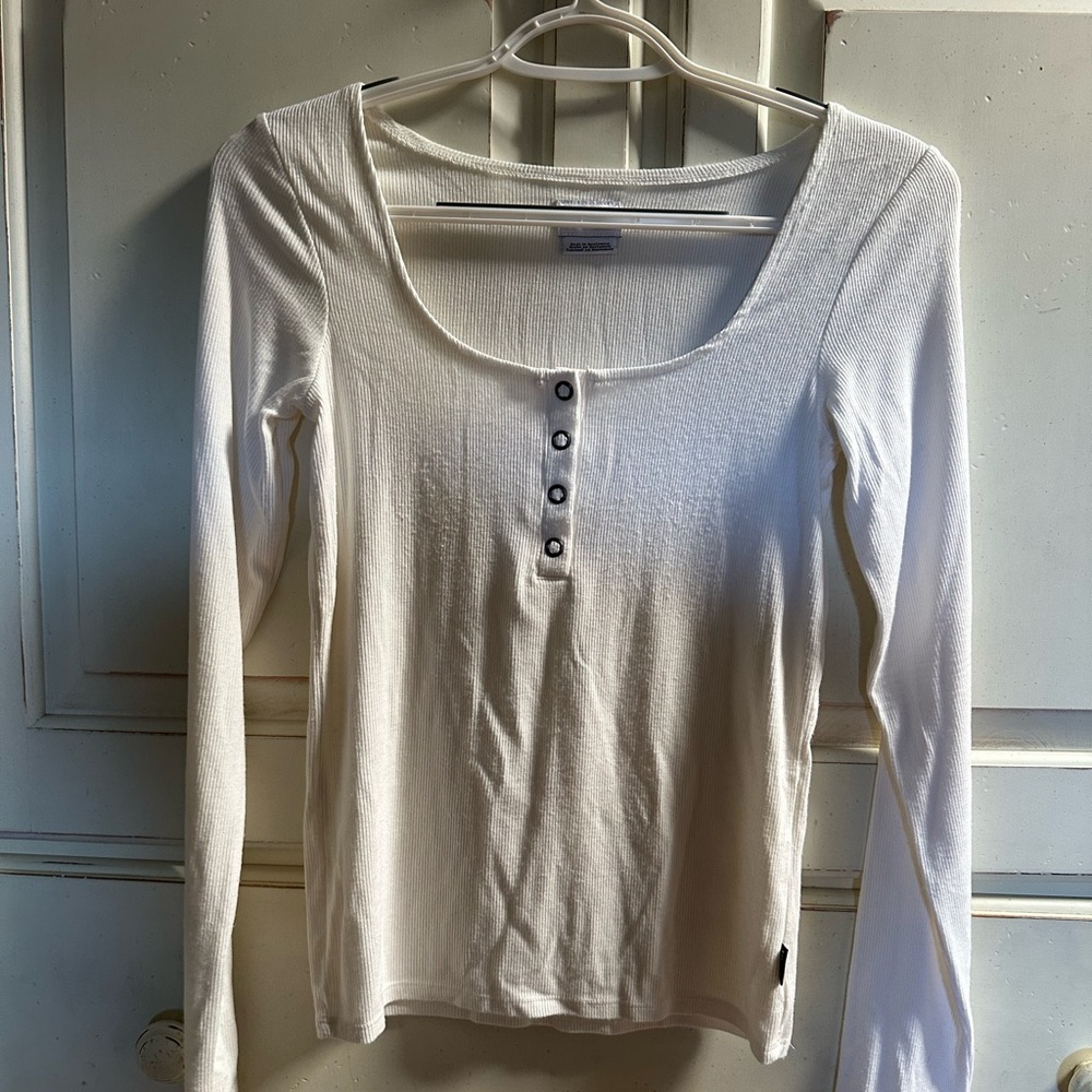 RVCA Cream Long Sleeve Blouse with Button Detail